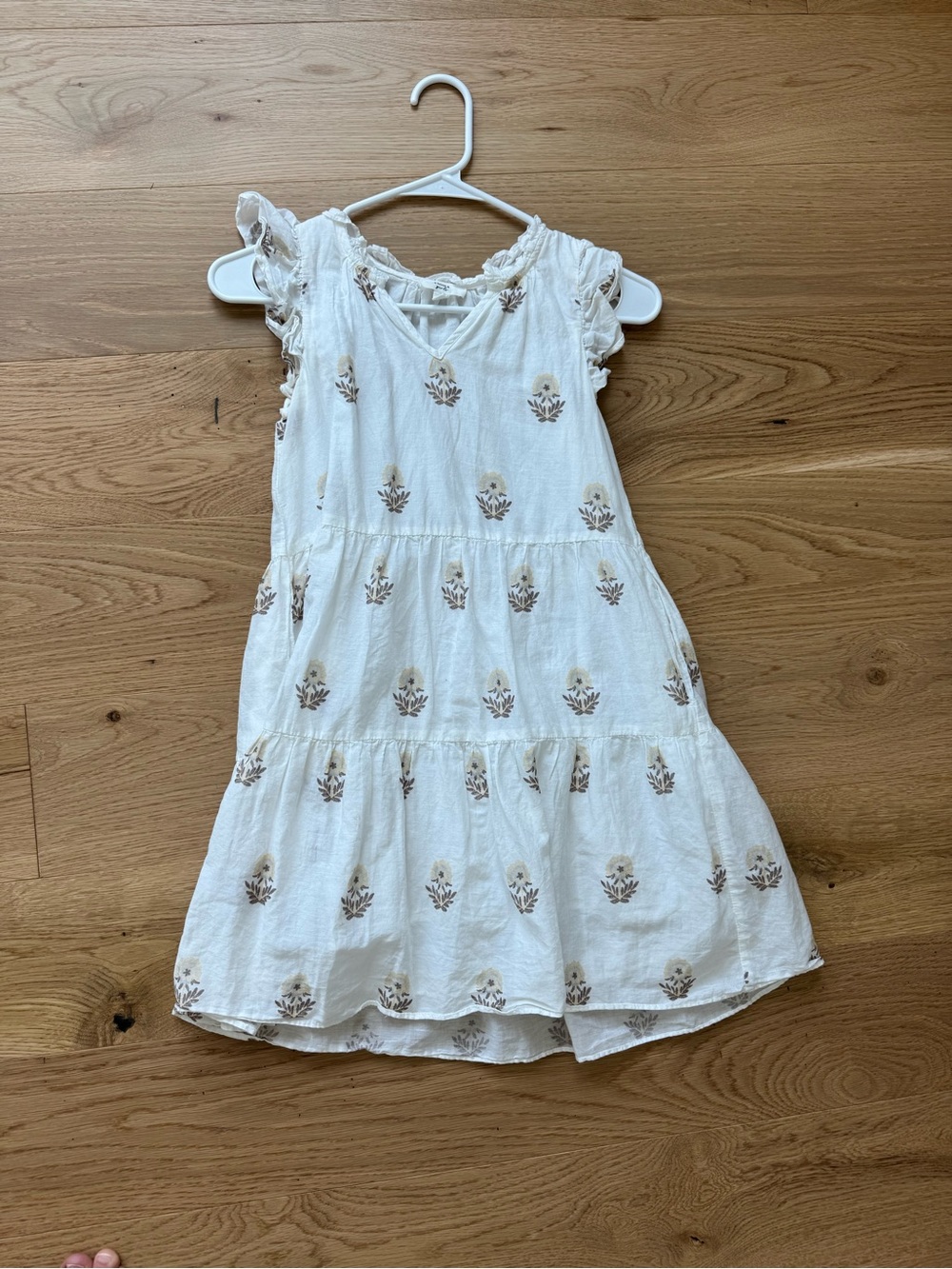 Girls' Cream Floral Tiered Casual Dress